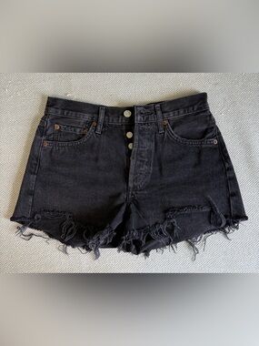 Agolde Black High-Rise Distressed Denim Shorts